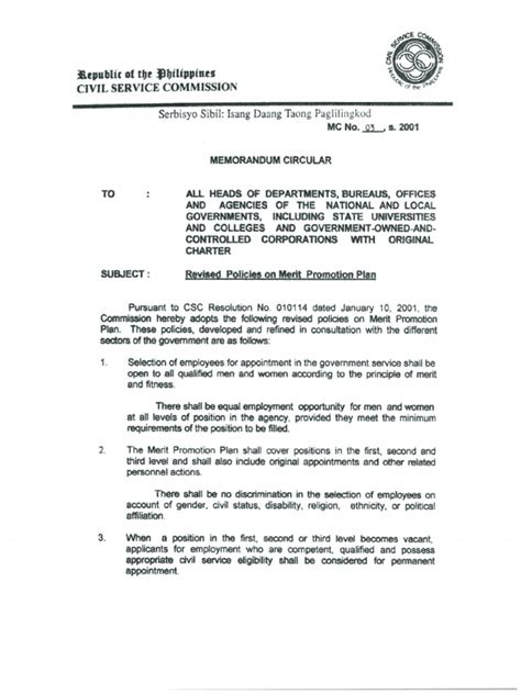 composition of personnel selection board|CSC MC NO. 03, S. 2001 .